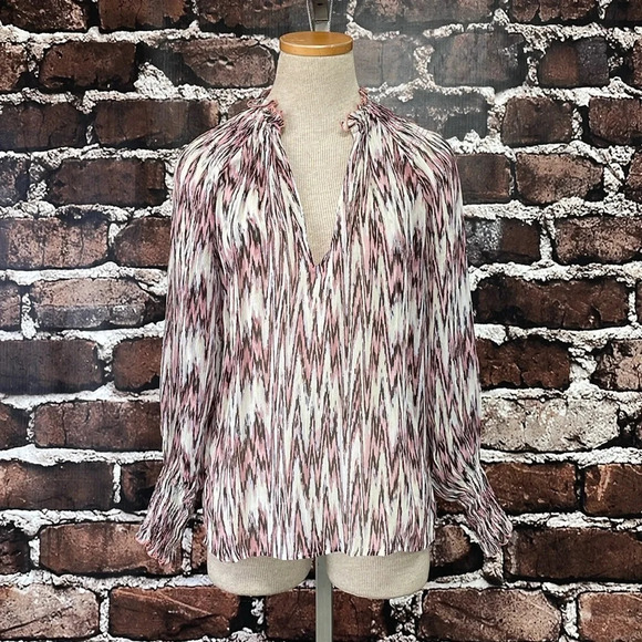 Magali Pascal Blouse Women's XS Extra Small Pink White Print Long Sleeve Top - Picture 5 of 14